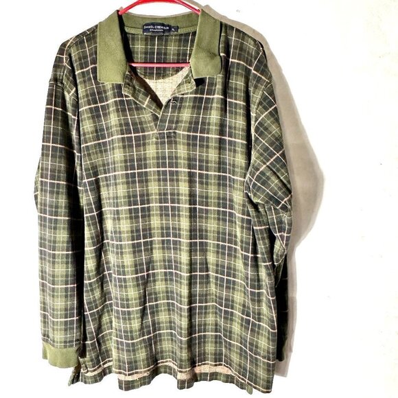 Daniel Cremieux  Green Tartan Plaid Long Sleeve Polo Golf Size XL Extra Large - Picture 1 of 5